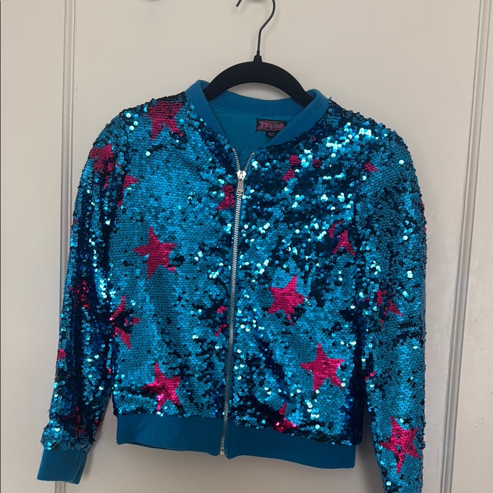 Justice Blue Sequin Jacket with Pink Stars